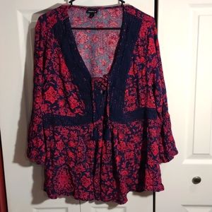 Dark Blue and Red Bohemian Shirt